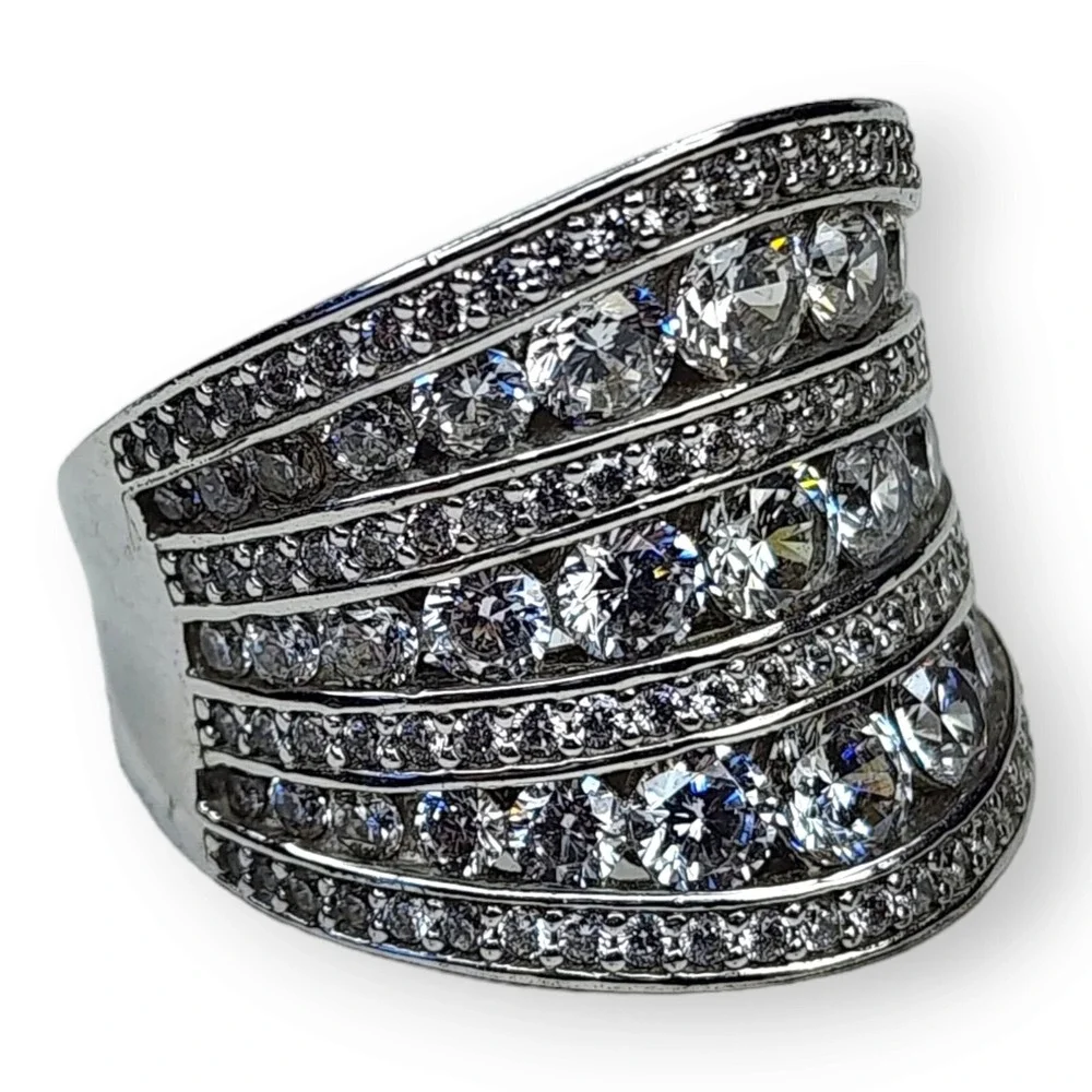 Statement Ring Sterling Silver 925 Cocktail Cubic Zirconia Ring Size 8.25